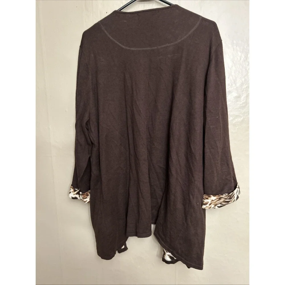 Jones New York‎ 3X Brown Cheetah Print Open Front Lapeled Cardigan Sweater